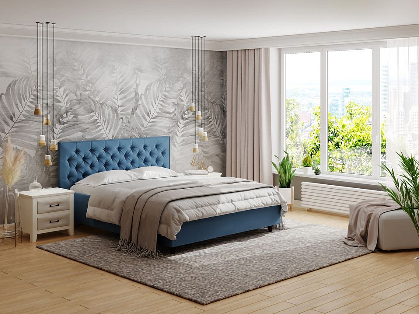 Кровать Teona 160x200 Ткань: Велюр Лофти Олива - Кровать с высоким изголовьем, украшенным благородной каретной пиковкой.