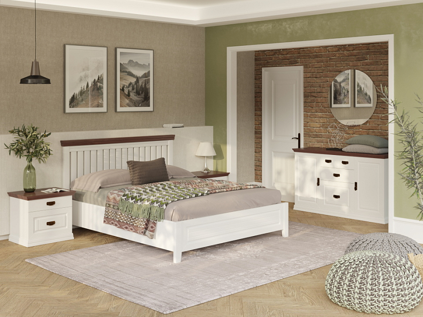 Кровать Olivia 140x200 Массив (сосна) Белая эмаль/Орех - Кровать из массива с контрастной декоративной планкой.