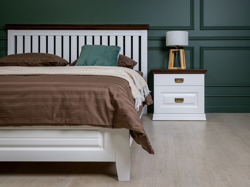 Кровать Olivia 140x200 Массив (сосна) Белая эмаль/Орех - Кровать из массива с контрастной декоративной планкой.