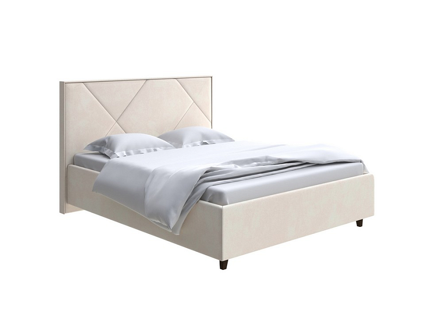 Кровать Tessera Grand 200x200 Ткань: Велюр Casa Сахарный - Мягкая кровать с высоким изголовьем и стильными ножками из массива бука