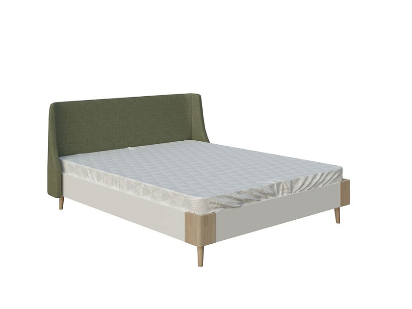 Кровать Lagom Side Chips 160x200 ЛДСП+ткань Levis 62 Розовый/ЛДСП Белый Жемчуг/Масло-воск Natura (Береза) - Оригинальная кровать без встроенного основания из ЛДСП с мягкими элементами.