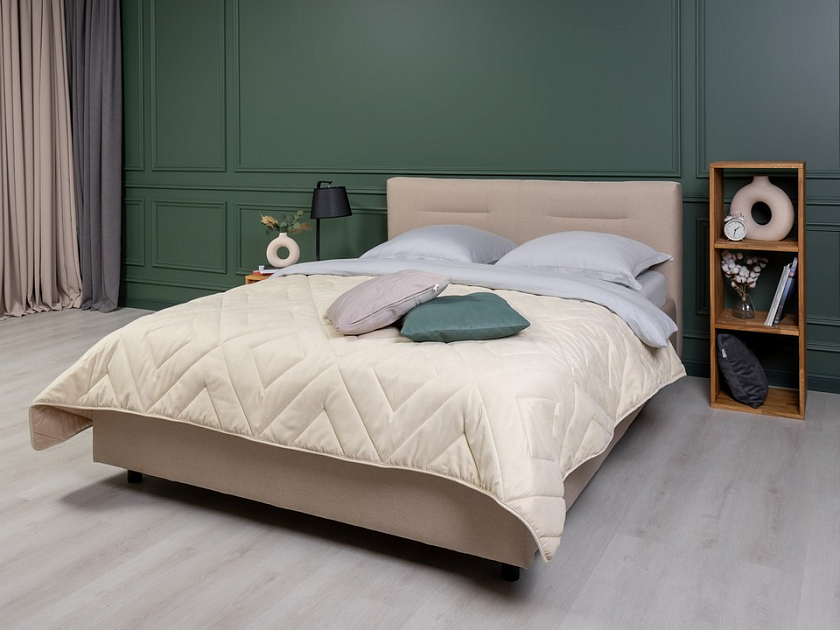 Кровать Nuvola-8 NEW 180x190 Ткань: Рогожка Тетра Бежевый - Кровать в лаконичном стиле с горизонтальной отстрочкой  в изголовье