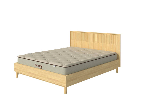 Бежевая кровать Tempo - Кровать из массива с вертикальной фрезеровкой и декоративным обрамлением изголовья