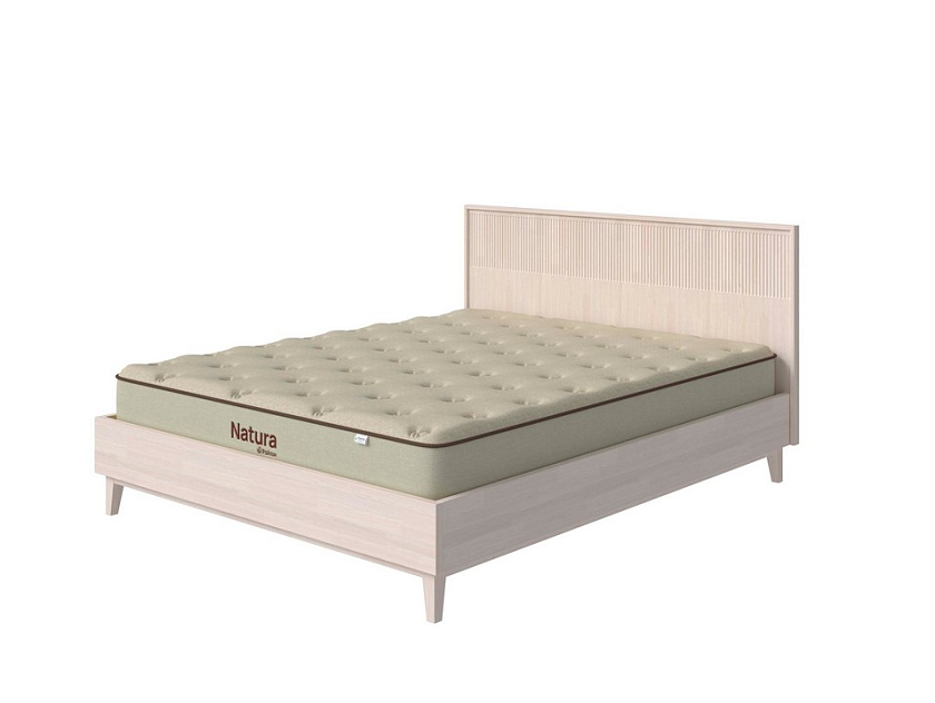 Кровать Tempo 80x190 Массив (сосна) Масло-воск Беленый - Кровать из массива с вертикальной фрезеровкой и декоративным обрамлением изголовья