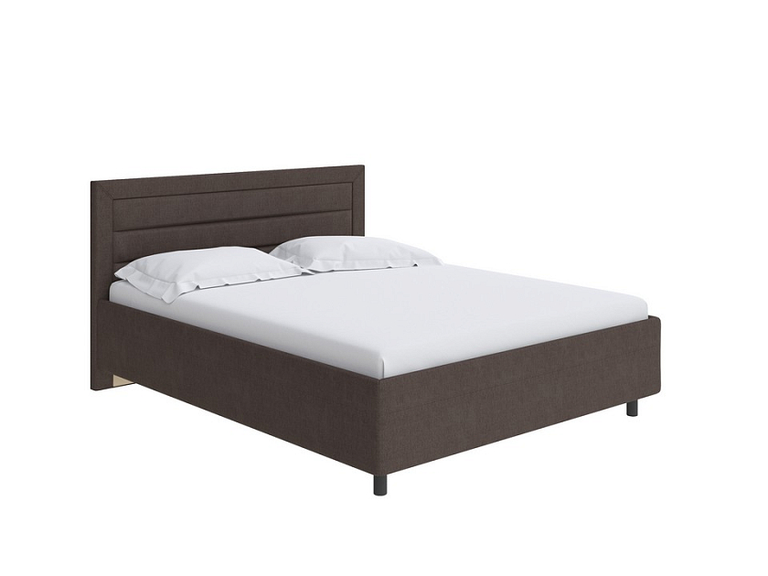Кровать Next Life 2 80x200 Экокожа Коричневый с бежевым - Cтильная модель в стиле минимализм с горизонтальными строчками