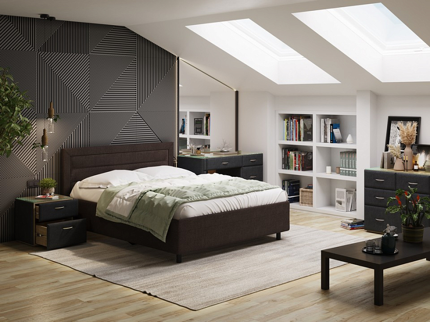 Кровать Next Life 2 120x200 Экокожа Черный с белым - Cтильная модель в стиле минимализм с горизонтальными строчками