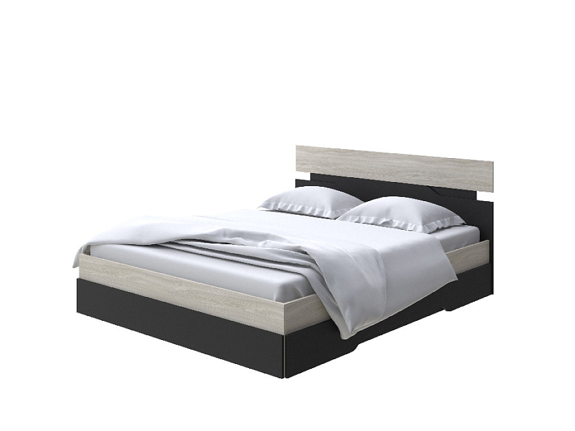Кровать Milton 120x200 ЛДСП Ясень Шимо Светлый/Черный - Современная кровать с оригинальным изголовьем.
