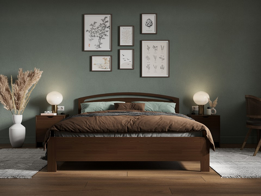 Кровать Веста 1-R с подъемным механизмом 200x200 Массив (сосна) Орех - Современная кровать с изголовьем, украшенным декоративной резкой