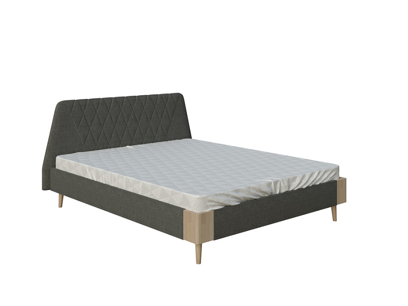 Кровать Lagom Hill Soft 200x190 Ткань/Массив (бук) Лама Темно-серый/Масло-воск Natura (Бук) - Оригинальная кровать в обивке из мебельной ткани.