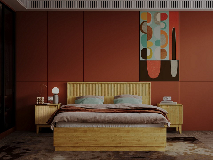 Кровать Tempo с подъемным механизмом - Кровать с ПМ с вертикальной фрезеровкой и декоративным обрамлением изголовья