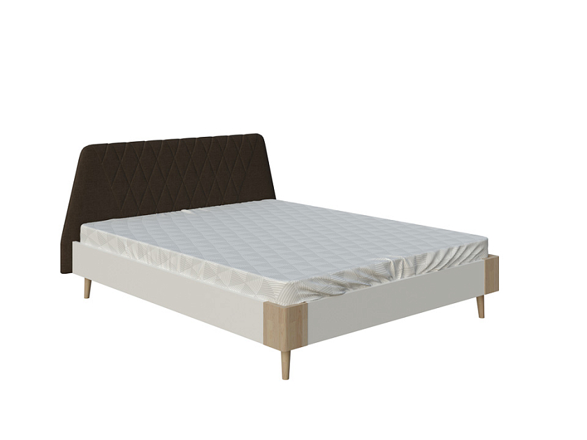 Кровать Lagom Hill Chips 90x200 ЛДСП+ткань Лама Шоколад/ЛДСП Белый Жемчуг/Масло-воск Natura (Бук) - Оригинальная кровать без встроенного основания из ЛДСП с мягкими элементами.